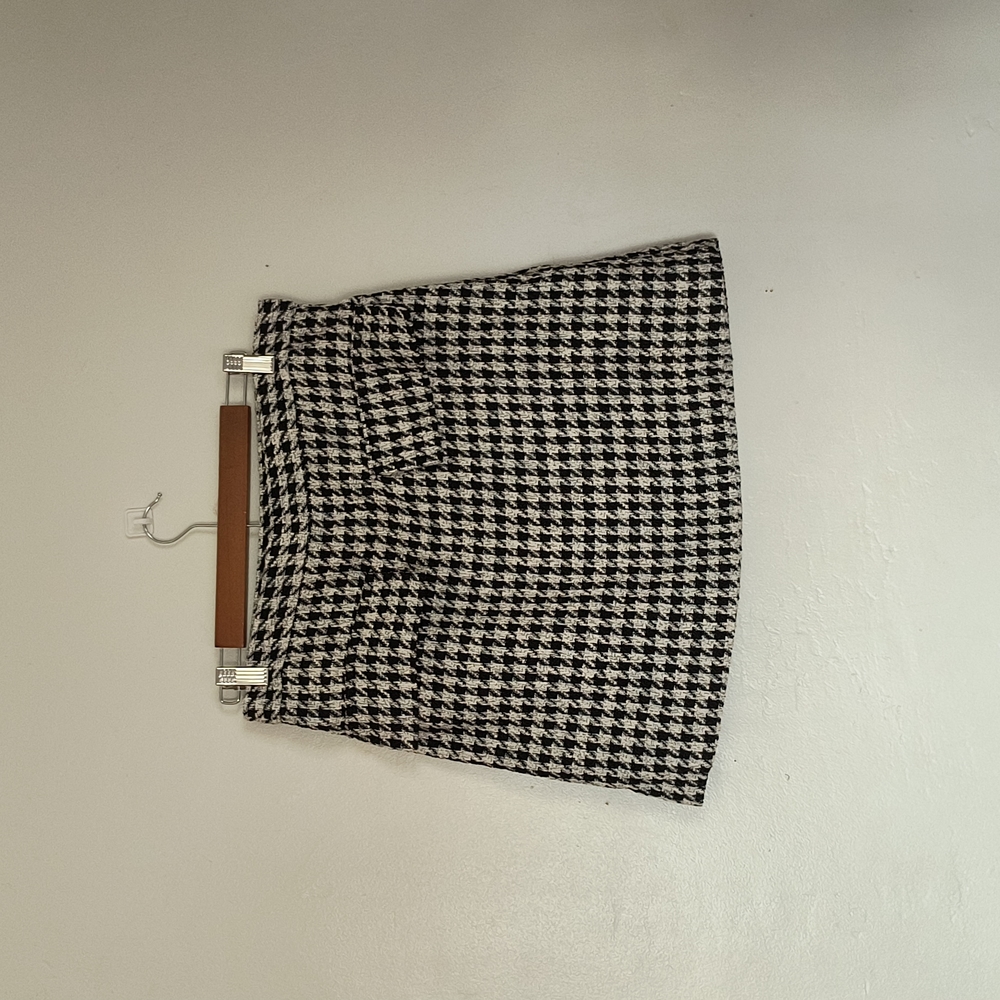 H&M Black And White Hounds Tooth Textured Knit Mini Skirt Sz 12 Women